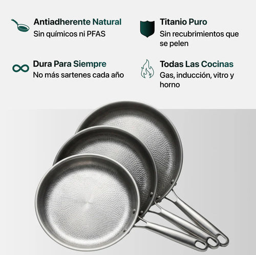 Nova Titanio & Co – Sartén de Titanio Puro Antiadherente sin Recubrimientos ni Químicos